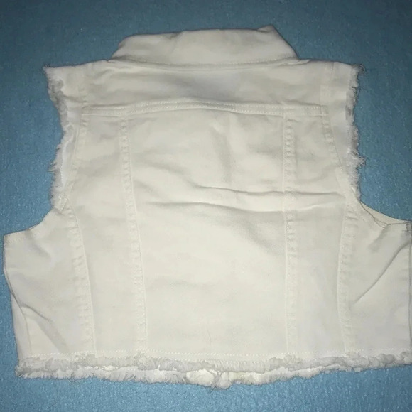 HWY JEANS Sleeveless Cropped White Denim Button Up Vest 2 Chest Pockets Size S - Picture 2 of 9